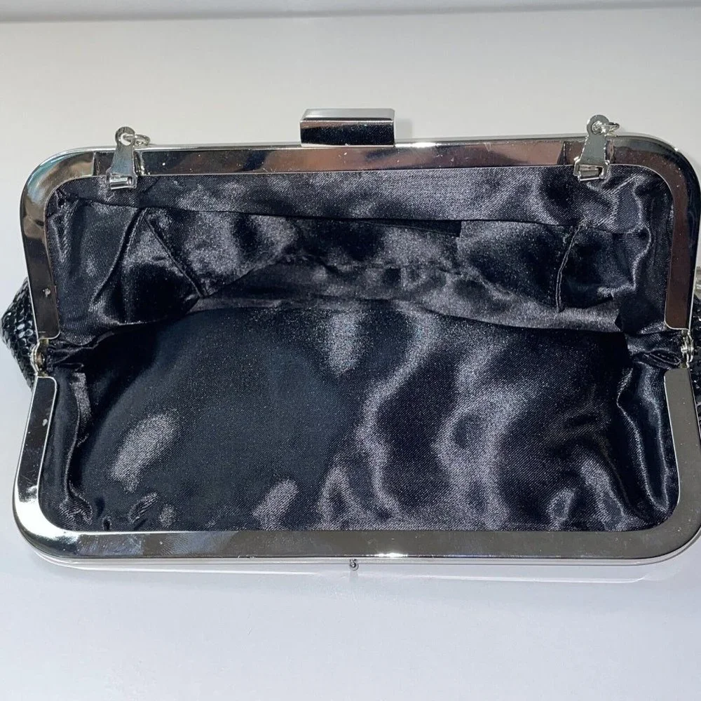 Jessica McClintock Bow Purse Black Metal Mesh Clutch Evening Bag W/ Strap‎ AL4